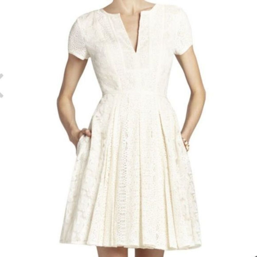 BcbgMaxAzria Kirsten Short-Sleeve Lace‎ Dress in Rose Whisper